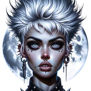 Fantasy Punk Woman Illustration with White Hair and Piercings