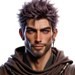 Handsome Male Steampunk Monk with Violet Hair and Eyes