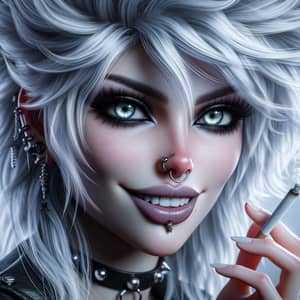 Fantasy Goth Woman with Ice-White Hair and Piercings