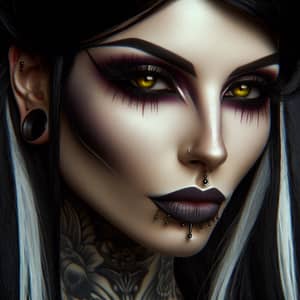 Gothic Woman: Ethereal Beauty with Pale Skin and Yellow Eyes