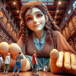 Colossal Giantess Hermione Granger in Library with Tiny People