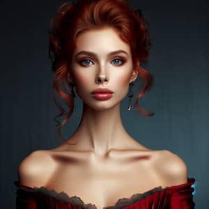 Elegant Portrait of a Red-Haired Girl in Historical Dress