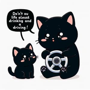 Cute Black Daddy Cat Teaching No Drink & Drive Lesson
