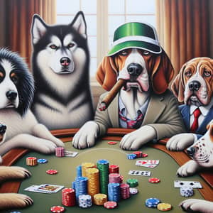Whimsical Dog Poker Game on Canvas | Playful Canine Characters