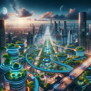 Futuristic Sustainable Cityscape: Cyberpunk Digital Art