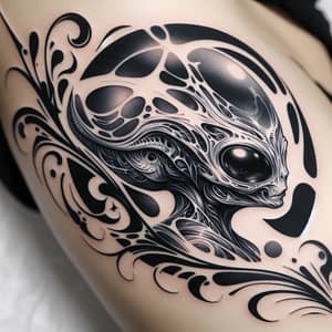 Captivating Alien Tattoo Design in Monochrome