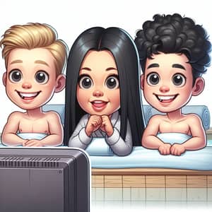Funny Caricature of 2 Boys and a Girl in Spa Setting