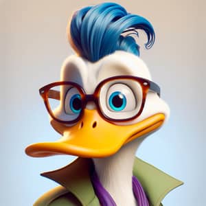 Duck with Glasses and Blue Hair - 3D Animation Style