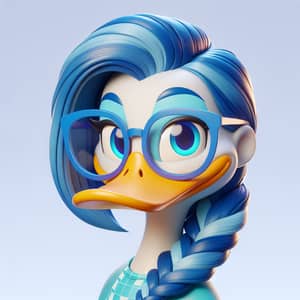 Female Duck Character with Glasses and Long Blue Hair