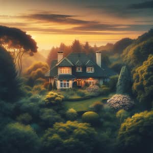 Tranquil Suburban House in Lush Greenery - Sunrise View