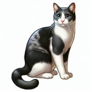 Medium-Sized Domestic Cat Illustration | Sleek Coat & Bright Eyes