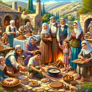 Traditional Levantine Family Baking Desserts in Garden | Village Scene
