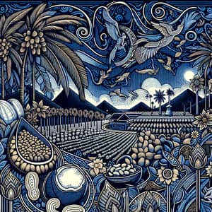 Enchanting Nusantara Orchard Illustration in Navy Palette