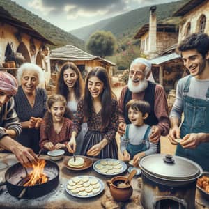 Middle-Eastern Family Making New Year's Desserts in Rural Historic Village