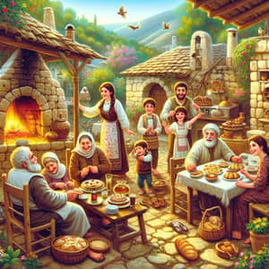 Heartwarming Scene of Levantine Family Preparing Desserts Outdoors