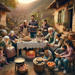 Levantine Family Celebrating New Year with Joy in Mediterranean Garden