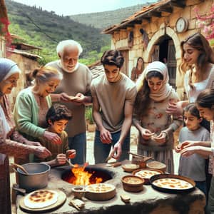 Multigenerational Middle-Eastern Family Celebrating New Year in Levantine Village