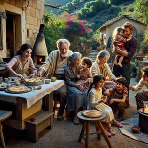 Multicultural Family Celebrates New Year in Quaint Levantine Village