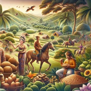 Magical Landscape with Diverse Indonesian Ethnic Groups Crafting Baklava of Harmony