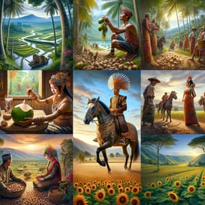 Cultural Tapestry of Indonesia: Dayak, Indigenous Couples, Peanuts & Sunflowers