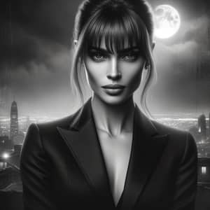 Captivating Woman in Sleek Black Suit | Action Movie Character 'Macchi'