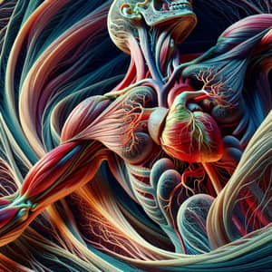 Abstract Human Anatomy Art: Fluid Organ Movement in Vibrant Hues
