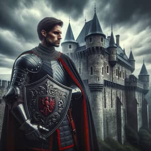 Medieval Black and Red Knight vs Castle | Gallant Warrior Image