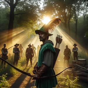 Robin Hood - Skilled Archer Leading Outlaws in the Clearing