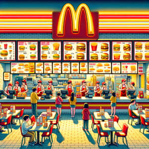 Vibrant Fast-Food Restaurant with Golden Arches Logo