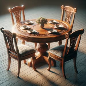 Exquisite Round Wooden Table Set with Floral Chair Cushions