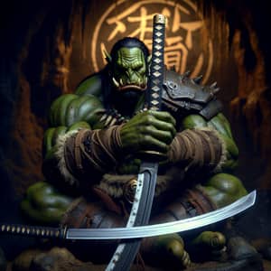 Powerful Orc Warrior with Katana | Fantasy Universe Scene