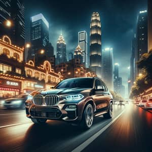 BMW X5 SUV Speeding Through City Night | Urban Elegance