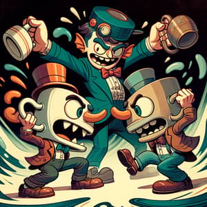 Cuphead and Mugman fight with agent flopper from Fortnite
