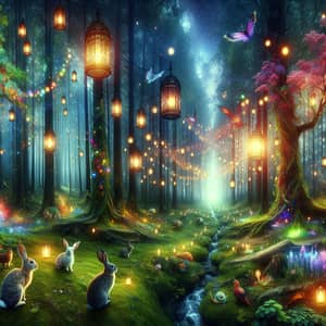 Mystical Forest with Floating Lanterns | Enchanting Atmosphere