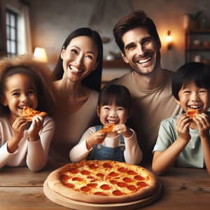 Multicultural Family Enjoying Pizza Together | Happy Mealtime Scene