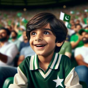 Enthusiastic South Asian Boy Supports Pakistan Cricket Team