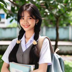 Vietnamese Eighth-Grade Girl in School Uniform with Bright Smile