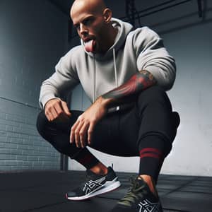 Bald Man in Grey Hoodie and Asics Shoes | CrossFit Workout