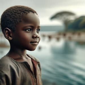 Young African Boy Envisioning Prosperous Future Near Waterfront