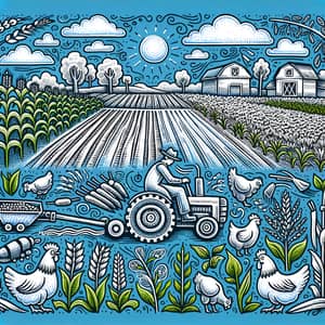 Hand-drawn Farmer Doodle in Agricultural Scene