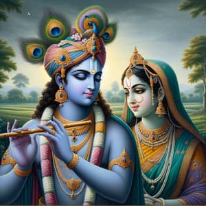 Krishna and Radha: Serene Depiction of Ancient Indian Mythology