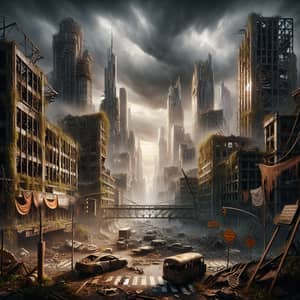 Post-Apocalyptic Ruined Cityscape | Desolate Dystopian Scene