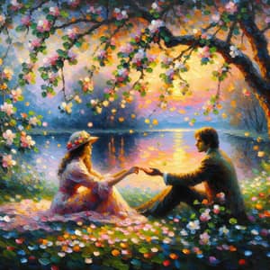 Love in Impressionism Artwork: Couple Under Apple Tree