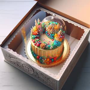 Vibrantly Decorated Cake in Intricate Box | Delicious Toppings