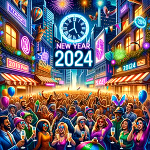 New Year 2024 Celebration: Festive City Street Countdown