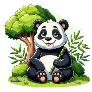 Friendly Panda Bear Enjoying Bamboo in Natural Habitat