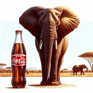 African Elephant in Sunlit Savannah with a Fizzy Drink
