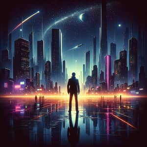 Synthwave Retro-Futuristic Cityscape: Journey Through Time and Memory