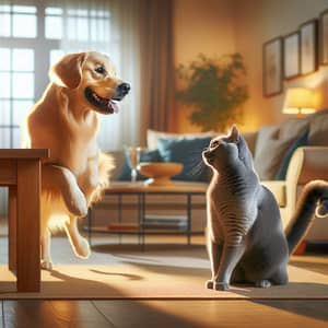 Charming Cat and Dog Interaction in Cozy Living Room