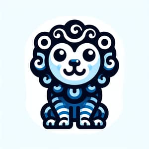 Cute Blue Chinese Lion Vector Illustration | Doodle Art Style